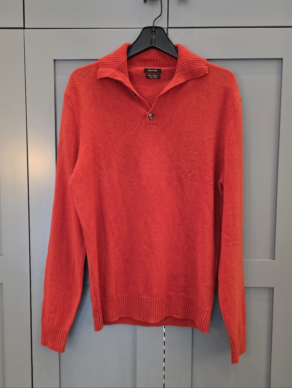 MASSIMO DUTTI Pumpkin Orange Button Collared Polo Sweater Size M Wool Cashmere